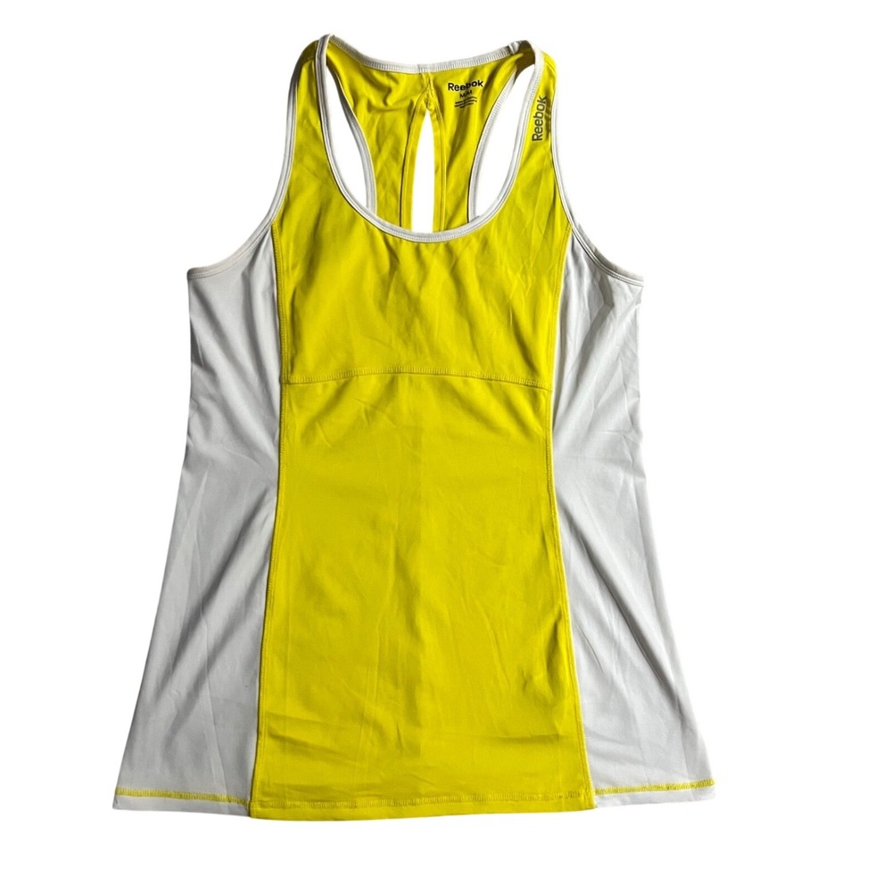Reebok Womens Yellow White Colorblock Racerback Keyhole Activewear Tank Top M